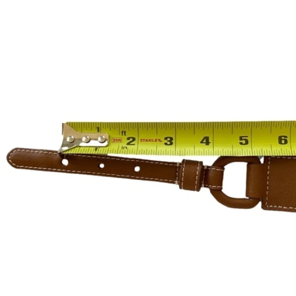 TALBOTS Belt Equestrian Style Split Leather Caramel/Tan/White Stitching Women XS